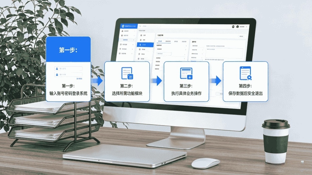 企业办公场景 + 系统界面流程图